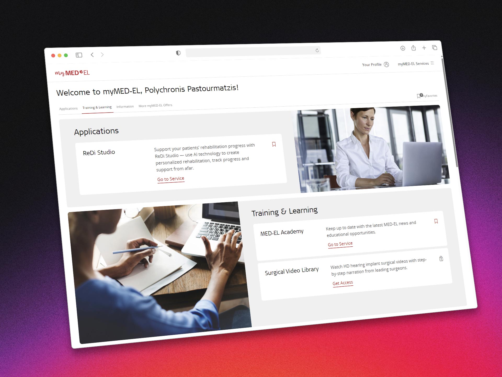 myMED-EL for Professionals delivered portal interface