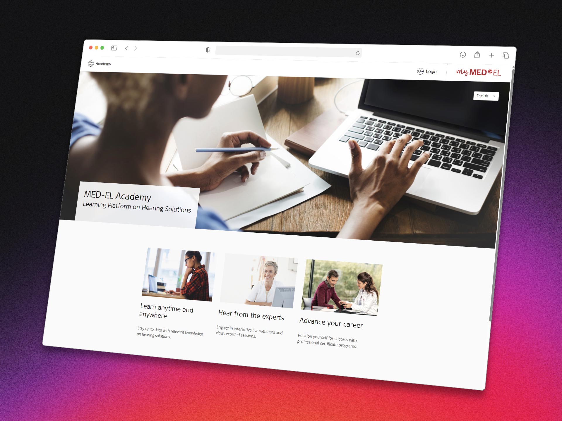 myMED-EL for Professionals delivered portal interface