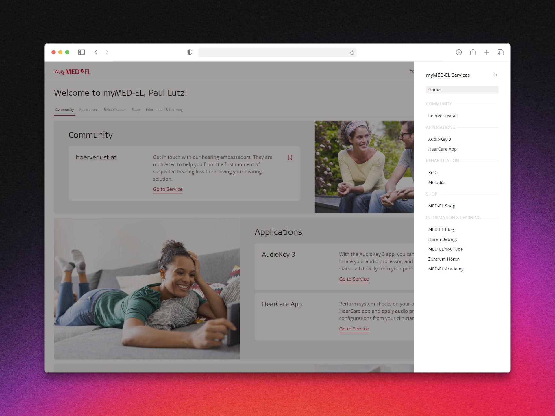 myMED-EL for Professionals delivered portal interface