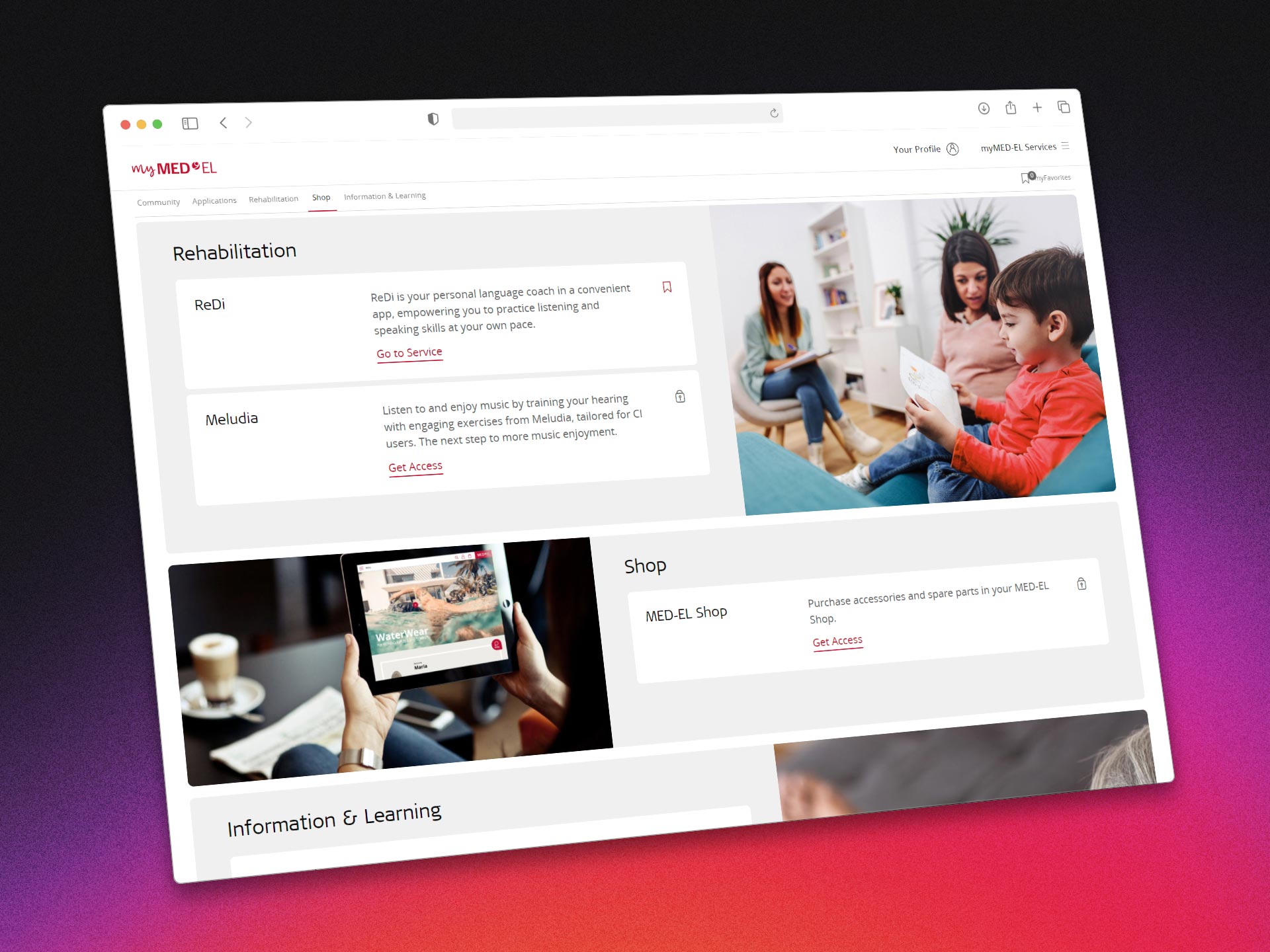 myMED-EL for Professionals delivered portal interface
