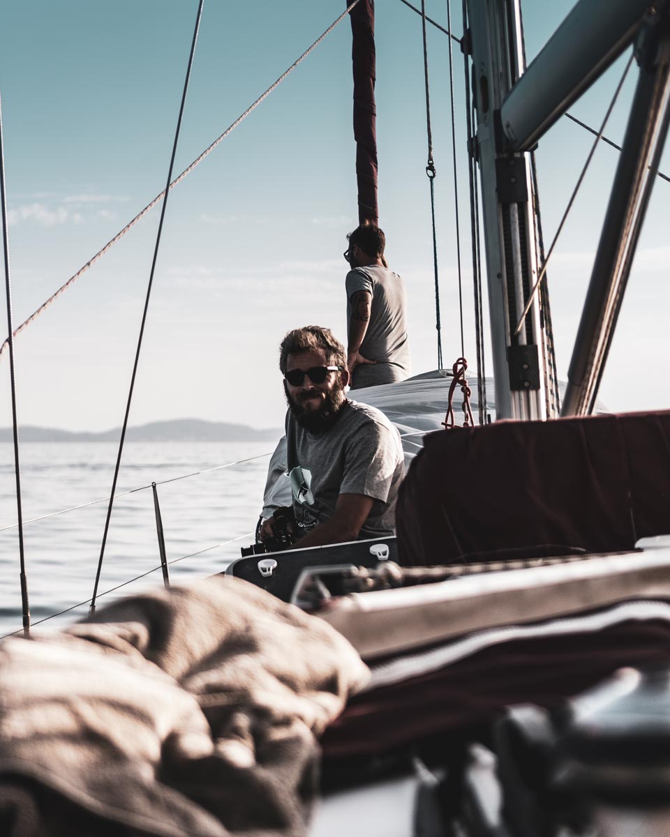 Friends on the sailing boat