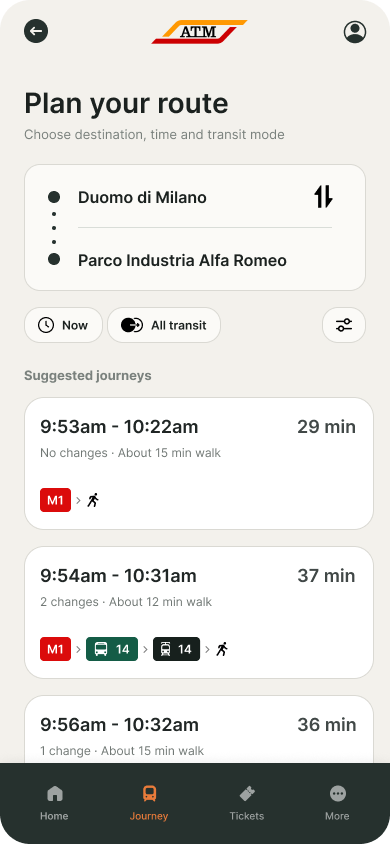 ATM Milano revisited journey search