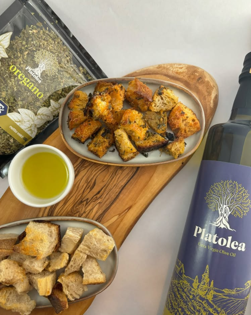 Platolea olive oil served with food in a real-world setting