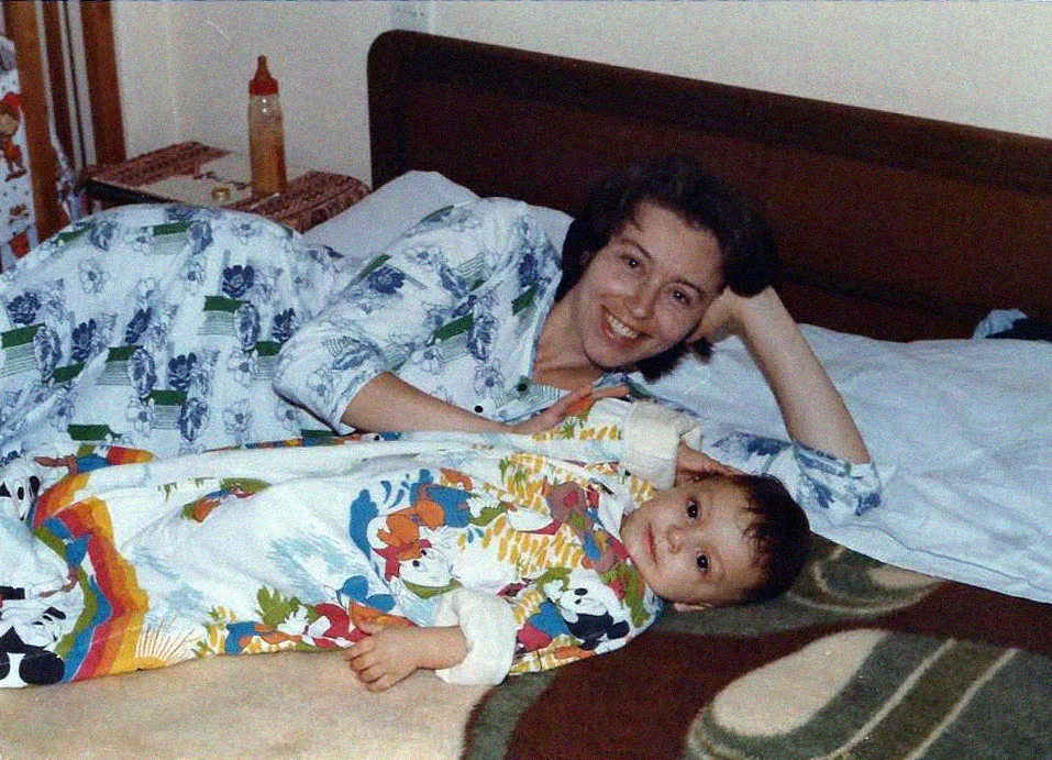 Paul & Mum in sleeping attire.